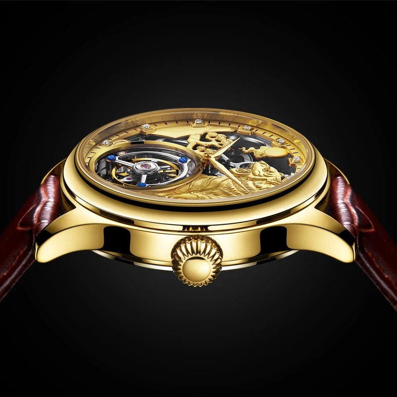 Luxusné hodinky mužov dizajnér značky slávny AESOP kostra hodinky tourbillon sapphire nepremokavé tiger kryštály dial ružové zlato striebro 5