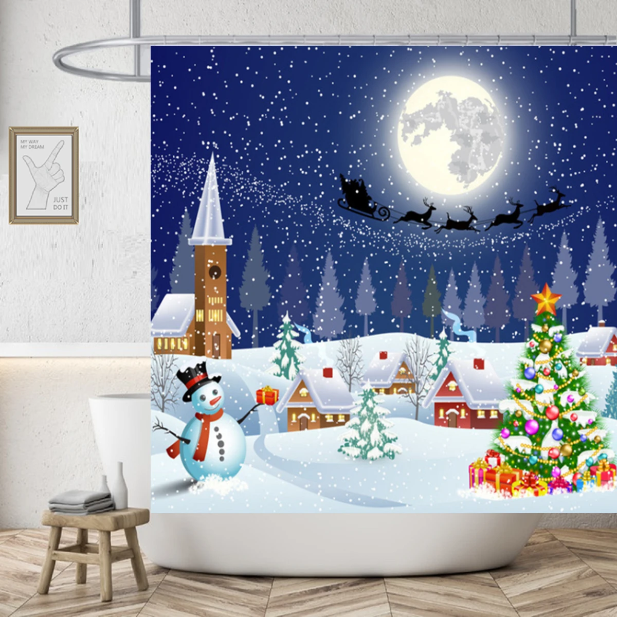 Luxusné Vianočné Domova Nepremokavé Kúpeľňa Opony Cartoon Vianočné Stromčeky Polyester Textílie Sprchové Závesy Pre Deti Izba 5