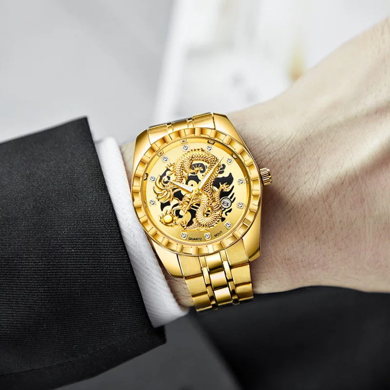 Nové pánske Hodinky, Luxusné Značky Dragon Pánske Quartz Hodinky Muž Hodiny Nehrdzavejúcej Ocele Pánske Šaty náramkové hodinky Relogio Masculino 5