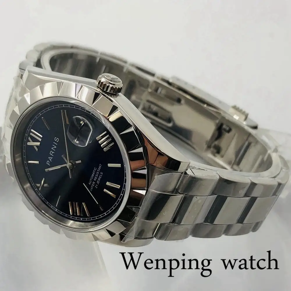 Parnis 2020 nové pánske top hodinky strieborné prípade sapphire crystal blue dial dátum okna 21 šperky Miyota pohybu automatické hodinky 5