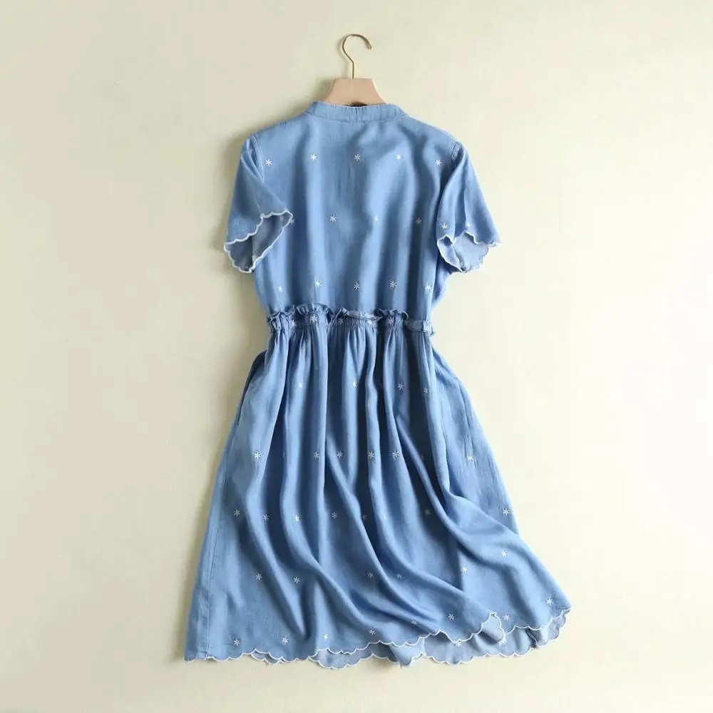 Prehrabla Výšivky Dlho Džínsové Šaty Žien Svetlo Modrá Krátky Rukáv, Dlhé Letné Džínsy Elegantné Šaty Vestidos Mujer Bavlna 5