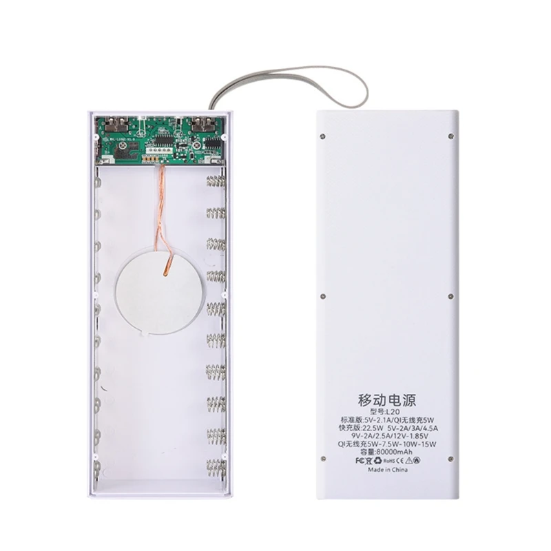 R9CB Odnímateľný LCD 20x18650 Batérie Prípade 22.5 W QC3.0 PD Rýchlo Nabiť Power Bank Shell Bezdrôtové Nabíjanie Box 5