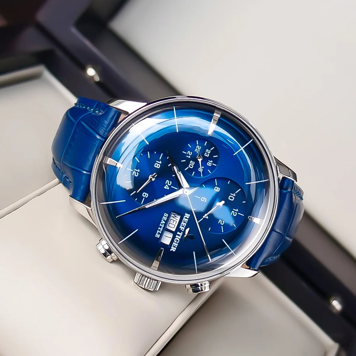 Útes Tiger/RT Top Luxusné Hodinky Pánske Modré Dial viacúčelové Mechanické Náramkové hodinky Relogio Masculino RGA1699 5