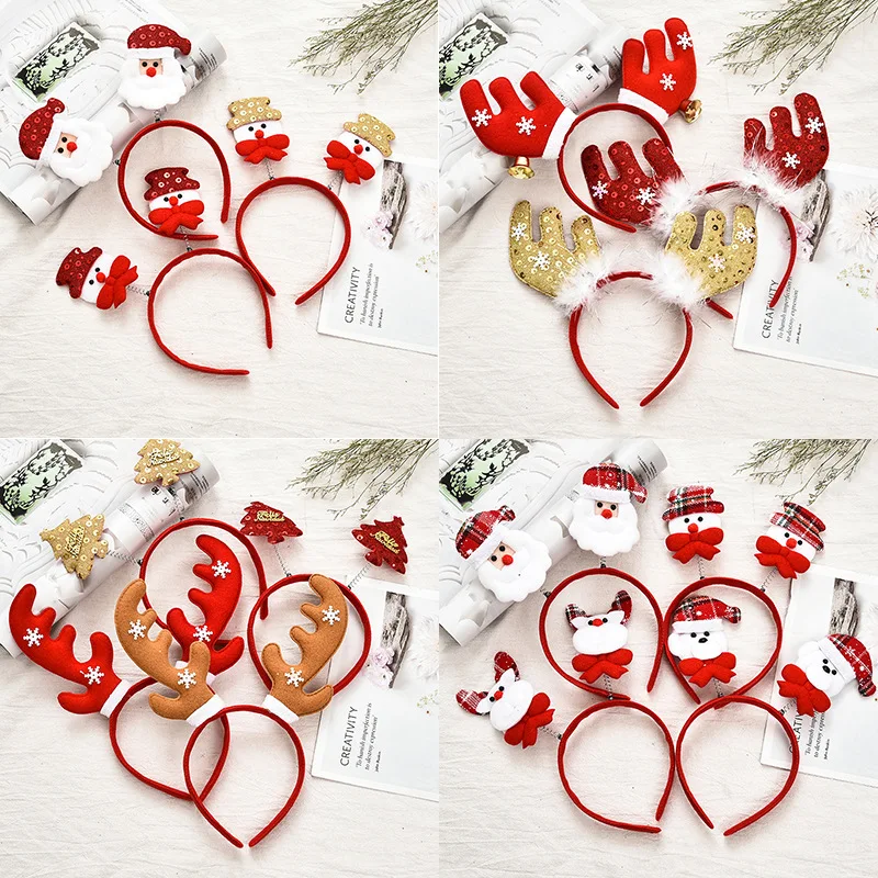 Červená Vianočné Vlasy Kapely Cartoon Santa Claus Snehuliak Parohy Hlavový Most Veselé Vianoce Dekor Dospelých, Deti Naviidad Darčeky Noel Hračky 5
