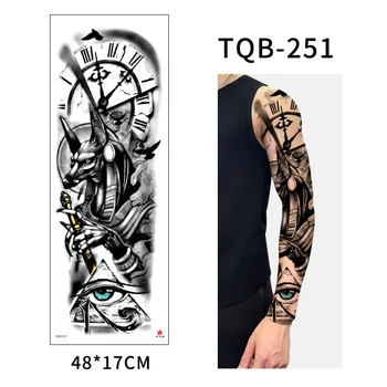 Veľké Arm Tattoo Rukáv Starovekého Egypta Anubis Nepremokavé Dočasné Tatto Nálepka Lev, Rím Hodiny Body Art Full Falošné Tetovanie Mužov
