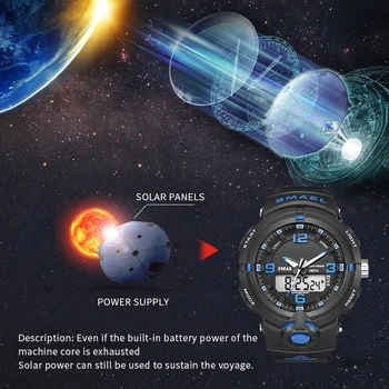 Nové 2021 SMAEL Značky Slnečnej Energie Sledovať Digitálne Quartz Mužov Športové Hodinky Multifunkčné Duálny Čas, Outdoor Vojenské Náramkové hodinky 5
