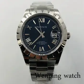 Parnis 2020 nové pánske top hodinky strieborné prípade sapphire crystal blue dial dátum okna 21 šperky Miyota pohybu automatické hodinky