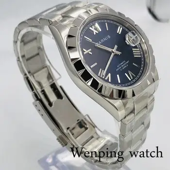 Parnis 2020 nové pánske top hodinky strieborné prípade sapphire crystal blue dial dátum okna 21 šperky Miyota pohybu automatické hodinky 2