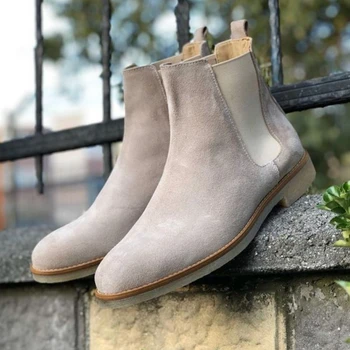 Muži Nové Jesenné a Zimné Béžová Faux Suede Chelsea Boots Business Šaty, Topánky Britský Štýl Jednoduchý Klasický Mužov Topánky KA586