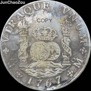 Mexiko roku 1767 8.MF sr. piliere Dolár Mosadz Striebro Pozlátené Replika Mince