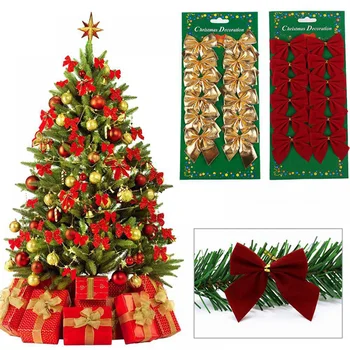 12pcs Vianočné Luky zlaté červená bowknot vianočné dekorácie pre domov Vianočný stromček visí ozdoby navidad 2020 kerst Luk 0