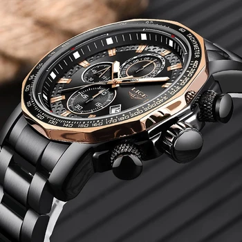 LIGE Módy Veľký Ciferník Hodiniek Mužov Top Značky Luxusný Športový Chronograf Mužov Luxusné Hodinky Vodotesné Dátum Quartz náramkové hodinky Pre Mužov 0