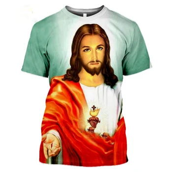 Letné Mužov Bežné Streetwear Harajuku Boh Cartoon 3D Vytlačené T-shirt Náboženské Krista Ježiša, T-shirt, Shirt 2021 0