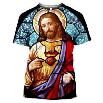 Letné Mužov Bežné Streetwear Harajuku Boh Cartoon 3D Vytlačené T-shirt Náboženské Krista Ježiša, T-shirt, Shirt 2021 1