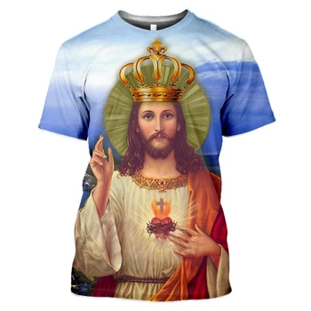 Letné Mužov Bežné Streetwear Harajuku Boh Cartoon 3D Vytlačené T-shirt Náboženské Krista Ježiša, T-shirt, Shirt 2021 4