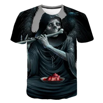 Letné Nové Príležitostné Lebky pánske t-shirt Punk Rock T shirt 2021 3D Tlač Krátky Rukáv Retro Mužov Odevy Módne Topy 1