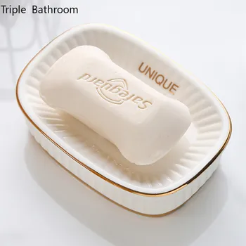 Svetlo Luxusné Keramiky Mydlo Box Dvojvrstvové Odvodnenie Mydlo Obaly Boxy Príslušenstva Kuchyne Skladovanie Toalety Organizátor