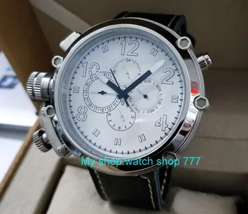 50mm parnis biela dial Ľavej ruke typ Automatickom Vietor pohyb multi-funkcia svetla pánske hodinky dfgd202A