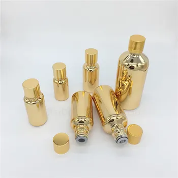 10 ml 15ml 20ml 30 ML 50 ml 100 ml Zlaté Sklenené Fľaše Pre Esenciálny Olej S Skrutkovacím uzáverom Plug Parfum Fľaše