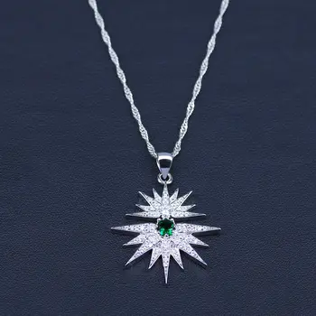 Hviezda Zelenými Zirkónmi White Crystal Šperky, Strieborné Farebné Šperky Sady Pre Ženy Náhrdelník/Prívesok/Náušnice/Náramok 0
