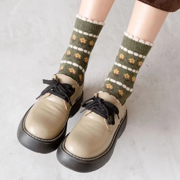 2 Páry Udržať V Teple Zahustiť Vlnené Ponožky Kórejský Štýl Ženy Zimné Ponožky Dlho Kawaii Tlač Vetru Poschodí Leg Warmers Chaussettes
