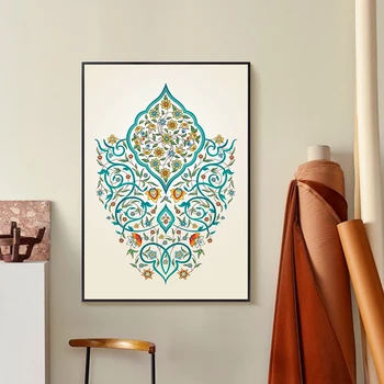 Maliarske Plátno Ozdobený Arabesque Islamskej Tyrkysové Kvetinové Steny Umenie Islamu, Moslimov Obrázky, Plagáty Vytlačí Obývacia Izba Dekor 1