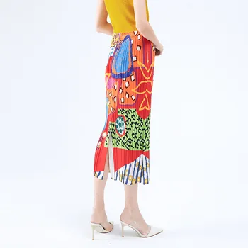 Issey Miyake skladaný dlhé sukne ženy 2021 letné nový štýl nika dizajnu francúzskej tlače módne rainbow sukne ženy