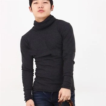 Jesenné a zimné kórejský tričko príliv mužov turtleneck s rukavicami teplé T-shirt veľké veľkosti hrubé dlhý rukáv prst klesnutie shir