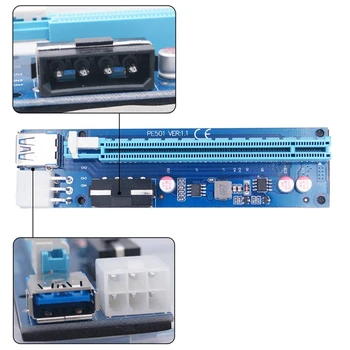 PCI-E 1X až 16X Predlžovací Kábel 4PIN+6Pin 2 v 1 Napájací Adaptér Karty pre BTC Miner pre Grafiku pracovnej Plochy