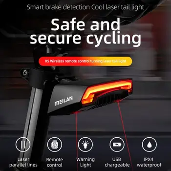 MEILAN X5 Bicykli Brzdové Svetlo Flash zadné Svetlo Zadné Zase Požičovňa Bezdrôtové Diaľkové Ovládanie Otočením Cyklistické Laser Safety Line Svetlá