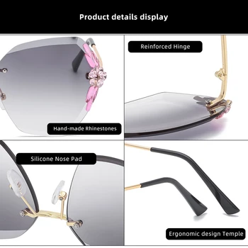 Móda bez obrúčok Drahokamu slnečné Okuliare Ženy UV400 Luxusné Dizajnér Slnečné Okuliare Retro Odtiene Gradient Slnečné Gafas Oculos 2021