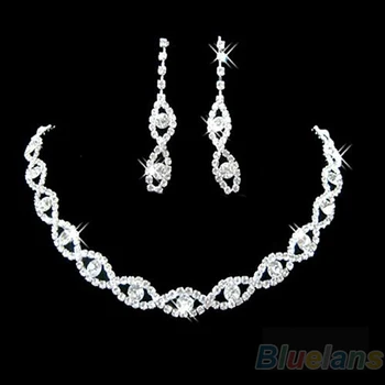 Bluelans Luxusné Svadobné Svadobné Prom Šperky Crystal Drahokamu Diamante Náhrdelník & Náušnice Nastaviť
