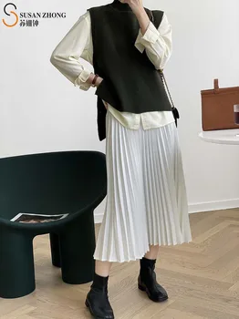 Ženy Sukne Dlhé Záhybov 2021 Jar Leto Nové Oblečenie Elegantné A-Line Voľné Elastický Pás Šifón Kórea Módne Indie Štýl