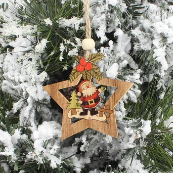 HUADODO 4Pcs Drevené Star Vianočný strom dekorácie Prívesky, Ozdoby na Vianočné dekorácie Ornament Nový Rok Deti Darček 3