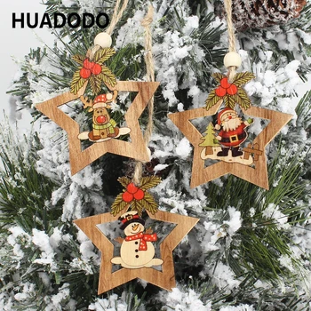 HUADODO 4Pcs Drevené Star Vianočný strom dekorácie Prívesky, Ozdoby na Vianočné dekorácie Ornament Nový Rok Deti Darček 5