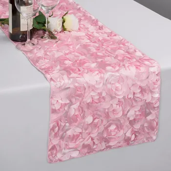 Moderné Stolové Prestieranie Pre Svadobné Dekorácie 3D Stereo Šifón Ruže Kvet Non-Slip Vianočný Stôl Runner Tabuľka Kryt 12x108Inch 0