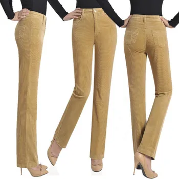 Nové rovno ženy zamatové nohavice dlhé nohavice plus veľkosť 7xl Menčester elastický pás 0