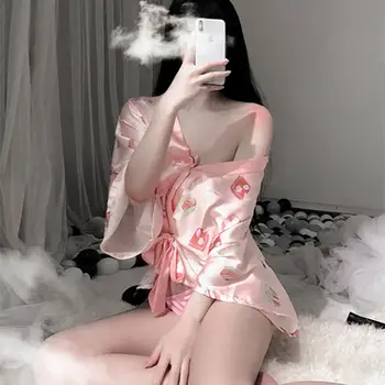 Japonský Sexy Kawaii Duté Ružová Kimono Záujem Bielizeň A Typ T Roztomilý Kreslený Vytlačené Nohavičky Pmaid Cosplay Kostým Nové