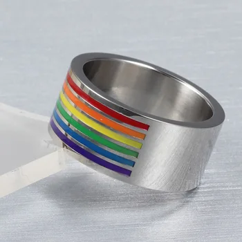 10 mm Široký Rainbow Krúžky pre Homosexuálov a lesbičiek, homosexuálov, Lesbičky, Rovnosť Svadobné Kapely Titanium Prsteň, Šperky z Nerezovej Ocele Ženy Mens Anillos