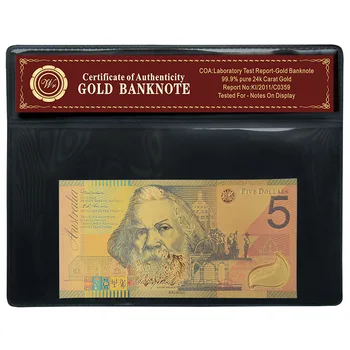 Farebné 5 AUD Falošné Peniaze Pozlátené Fólie Austrália Bankovka s COA Rám Prop Peniaze Banky Poznámka Billetes Malý Darček