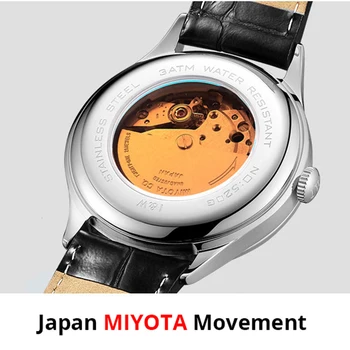 MIYOTA Pohybu Automatické Hodinky pre Mužov Top Značky KARNEVAL Dvojité Kalendár Muži Mechanické náramkové hodinky Sapphire Svetelný Reloj 0