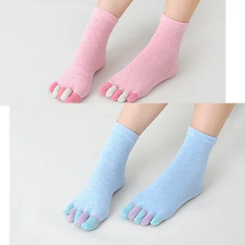 Ženy Bavlna Prst ponožky Jeseň Členok Vysokej Patchwork Zábavné Ponožky Dámy Roztomilé Ponožky So Samostatnými Prst Ponožka Calcetines Kawaii Meias
