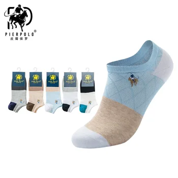 5Pairs/Veľa Lete Business Bežné Páni Výšivky Členok Mužov Ponožky Vysoká Kvalita Pier Polo Značky Bavlna Mužov Ponožky Veľkoobchod 0