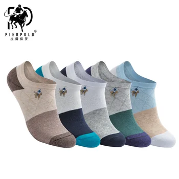 5Pairs/Veľa Lete Business Bežné Páni Výšivky Členok Mužov Ponožky Vysoká Kvalita Pier Polo Značky Bavlna Mužov Ponožky Veľkoobchod 1