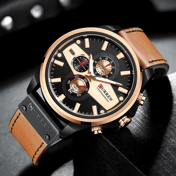 CURREN Mužov Sledovať Vojenské Kožený Remienok Luxusné náramkové hodinky Quartz pre Mužov Kreatívny Dizajn Vodotesné Hodiny s Svetelný 4