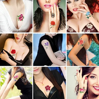 52pc/set Kvety Tetovanie Nálepky Body Art Módy Sexy Ženy Strane Ramena Nepremokavé Dočasné Pivónia, Ruža Falošné Tetovanie Nálepky Dievčatá