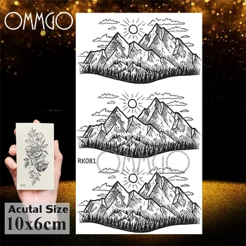 OMMGO Black Mountain Forest Čierne Pierko Dočasné Tetovanie Pre Ženy Nálepky Strom Triangle Tattoo Listy Body Art Falošné Tatoos
