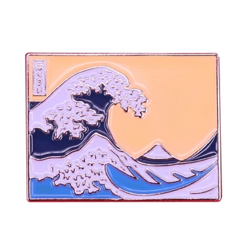 Veľká Vlna smalt pin Japonský ukiyo-e umelec Hokusai brošňa
