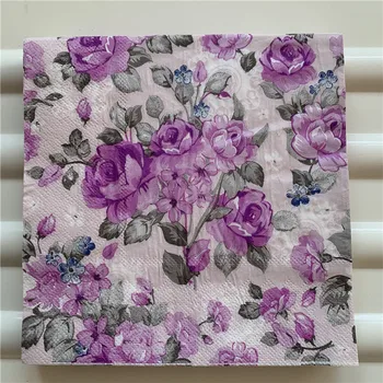Decoupage tabuľka papierové obrúsky elegantné tkaniva vintage uterák modrá purpl kvet ruže, narodeniny, svadobné party domov krásne dekor 20
