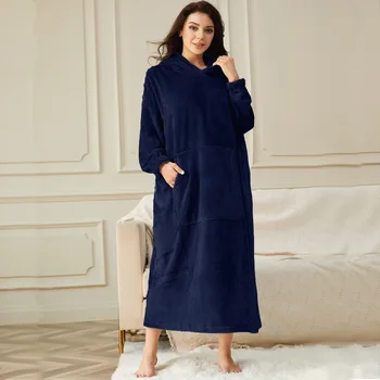 Flanelové nightgown pyžamá pre ženy predĺžil pribrala jeden kus pyžamo ženy zime teplé nightdress páry domov služby